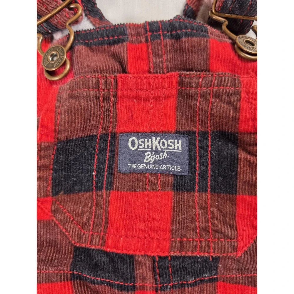 OshKosh B'gosh Overalls Baby Boys 12M Red Buffalo Plaid Corduroy 424-305